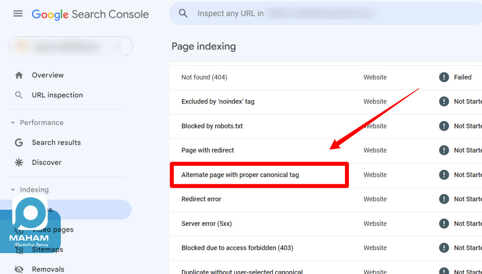 ۱۳. خطای Alternate page with proper canonical tag در سرچ کنسول گوگل