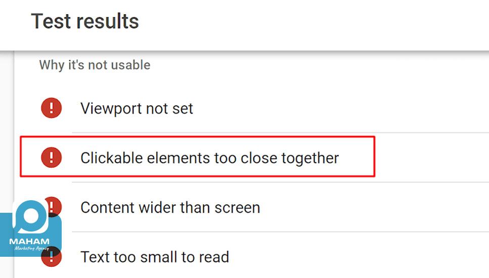 ۲۳. خطای Clickable Elements Too Close Together