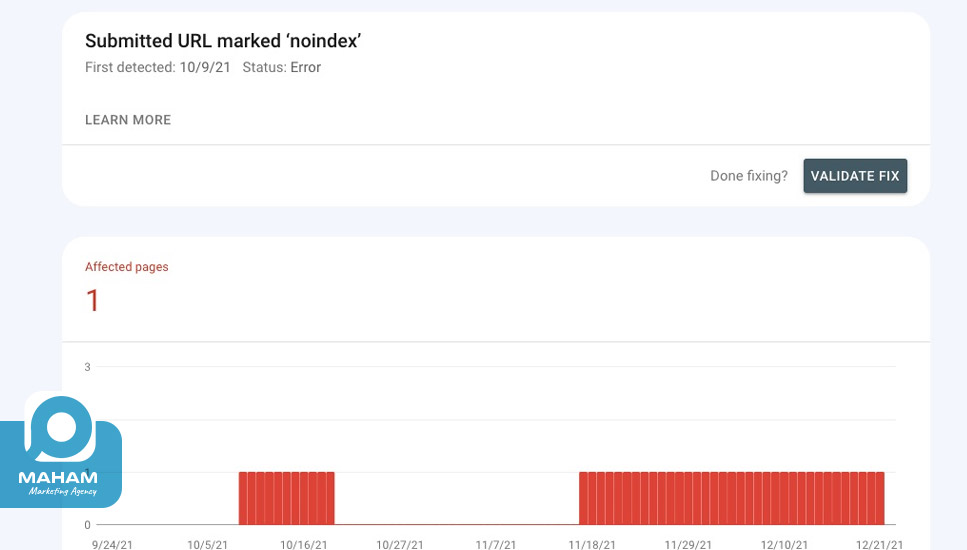 ۴. خطای URL Marked noindex