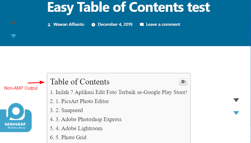 افزونه Easy Table of Contents